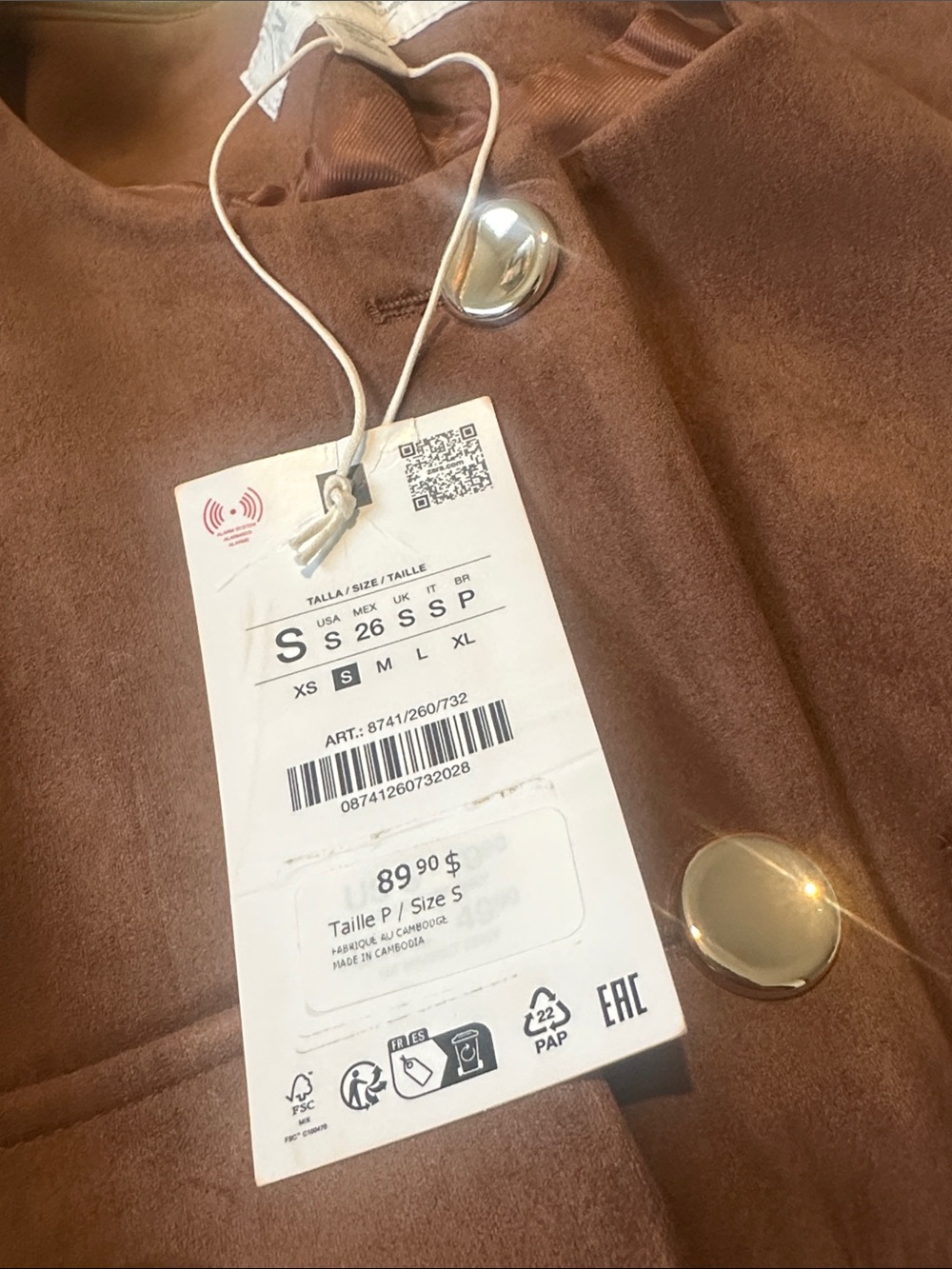 Zara NWT Brown Tan Gold Details & Belt Loops Suede Blazer (Size Small) - Picture 4 of 4